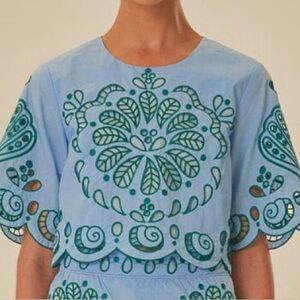 FARM RIO Light Blue and Green Richelieu Crop Top - Size S
